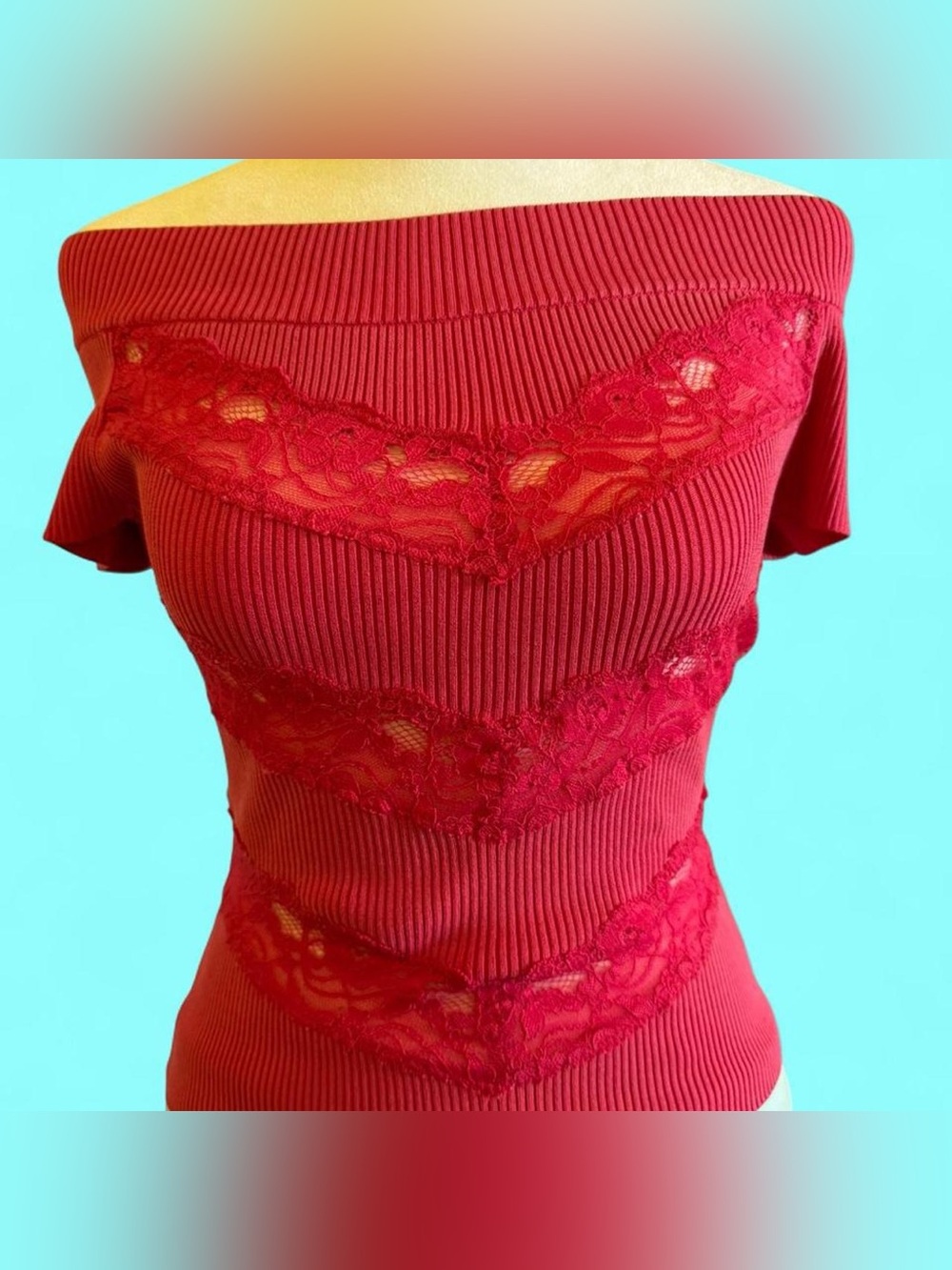 bebe Hot Pink Ribbed Off-Shoulder Top
